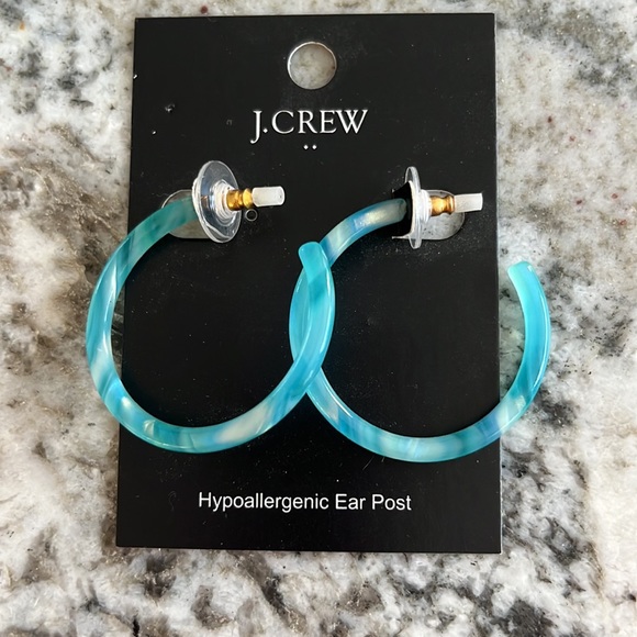 New with tags J. Crew hypoallergenic hoop earrings in beautiful turquoise blue - Picture 3 of 3